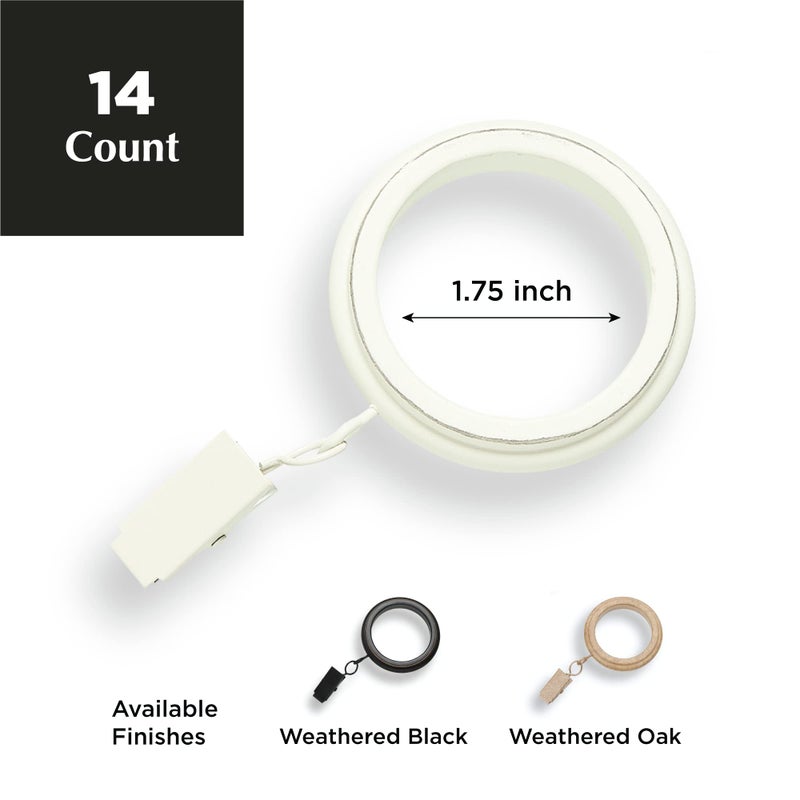 MODE Farmhouse Collection Beveled Curtain Clip Rings, Set of 14 Curtain Rings with Clips, Fits MODE Farmhouse Curtain Rod Sets, 1 3/4â€, Weathered White - Image 2